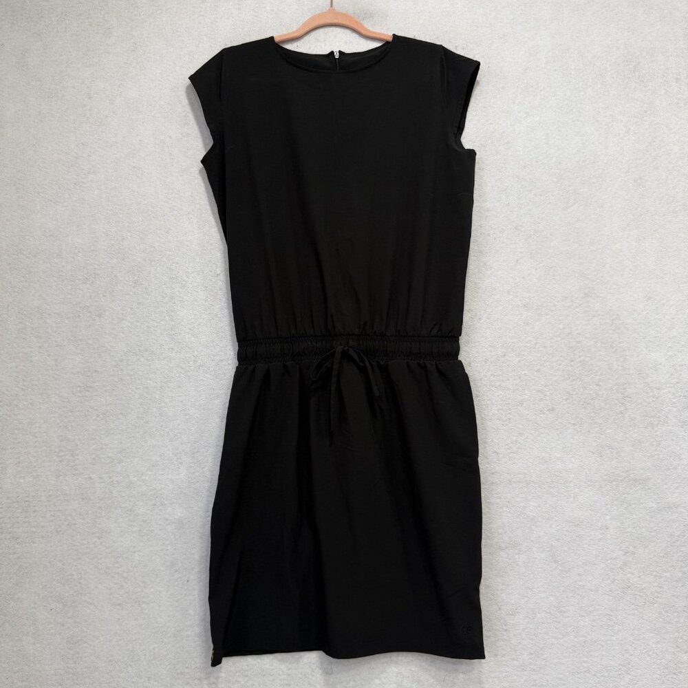 Albion T Shirt Dress Womens Medium Black Short Sleeve Drawstring Waist Pockets